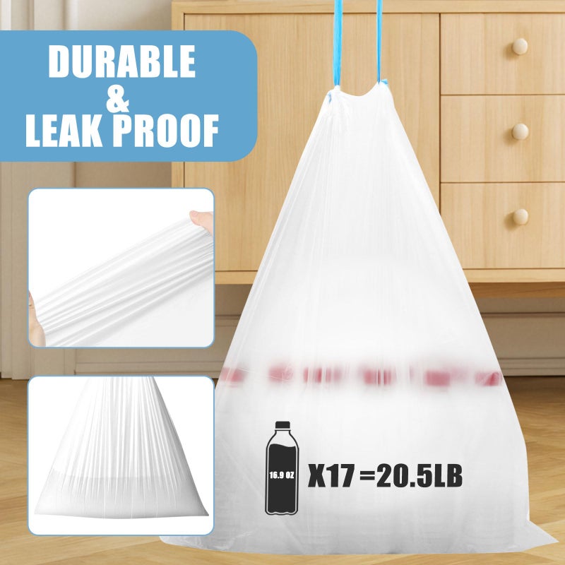 YUFDA 8 Gallon Trash Bags Drawstring-63 Count Pre-separated Medium Trash Bags 8 Gallon, White Unscented 8 Gal Garbage Bags for Home Kitchen Bathroom - Image 5